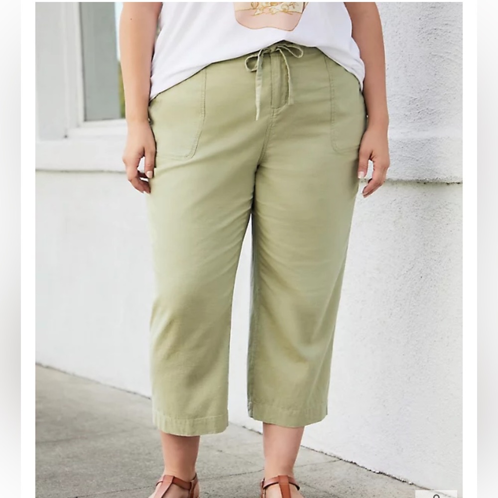 Torrid Green Utility Linen Blend Crop Wide Leg Pant Size 28 Casual Lightweight